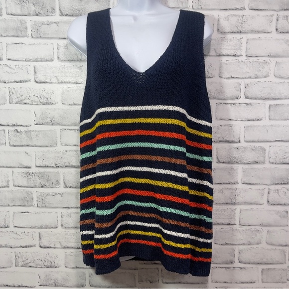 Entro Stripped V-Neck Breathable Sweater Tank NWT Large - Picture 1 of 8